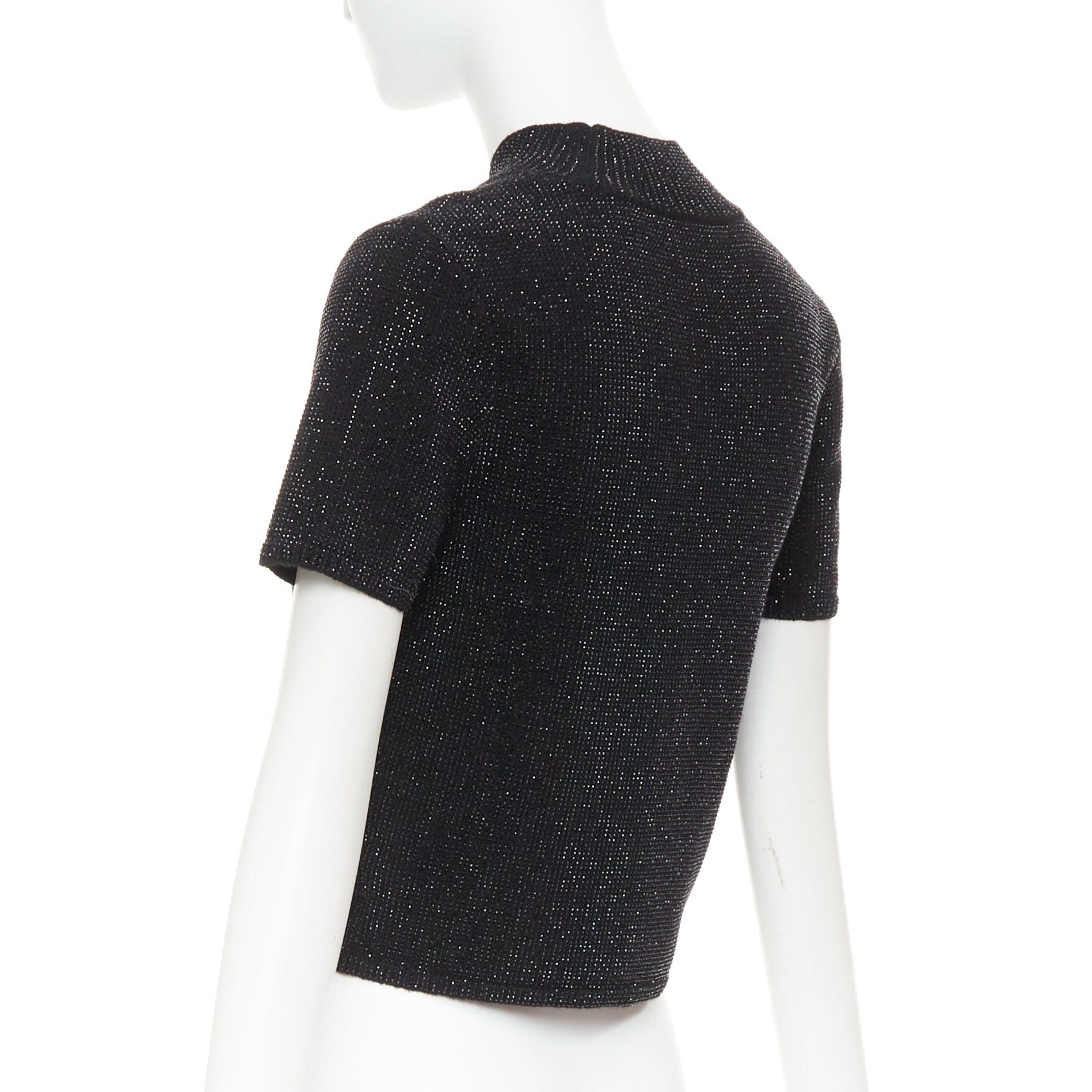 Alexander Wang ALEXANDER WANG black Hotfix crystal double cashmere cropped sweater IT36 XXS Size XS / US 0-2 / IT 36-38 - 6 Thumbnail