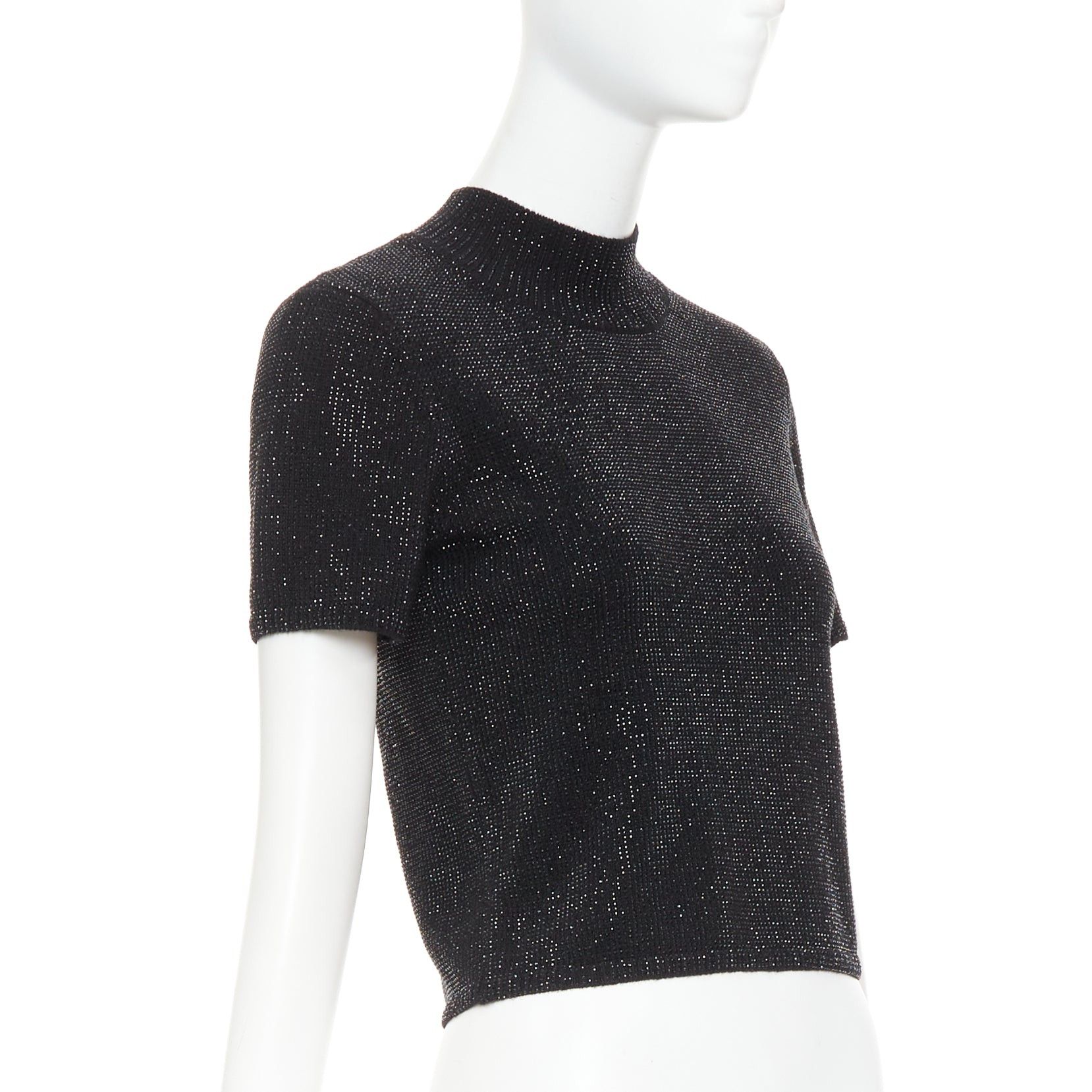Alexander Wang ALEXANDER WANG black Hotfix crystal double cashmere cropped sweater IT36 XXS Size XS / US 0-2 / IT 36-38 - 3 Thumbnail