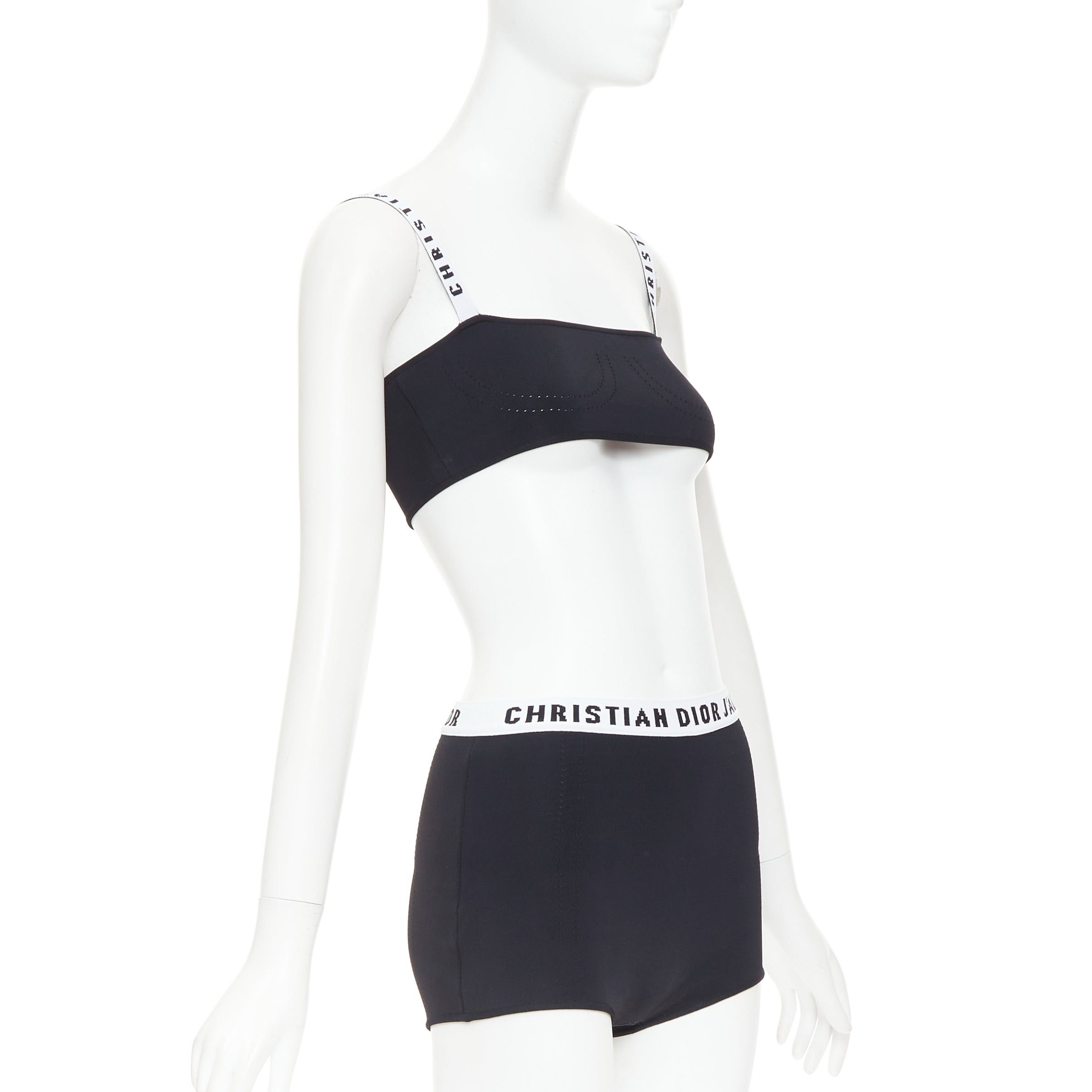 Dior CHRISTIAN DIOR black white J'Adior logo bra shorts lounge set XS Size 27" / US 4 / IT 40 - 3 Thumbnail