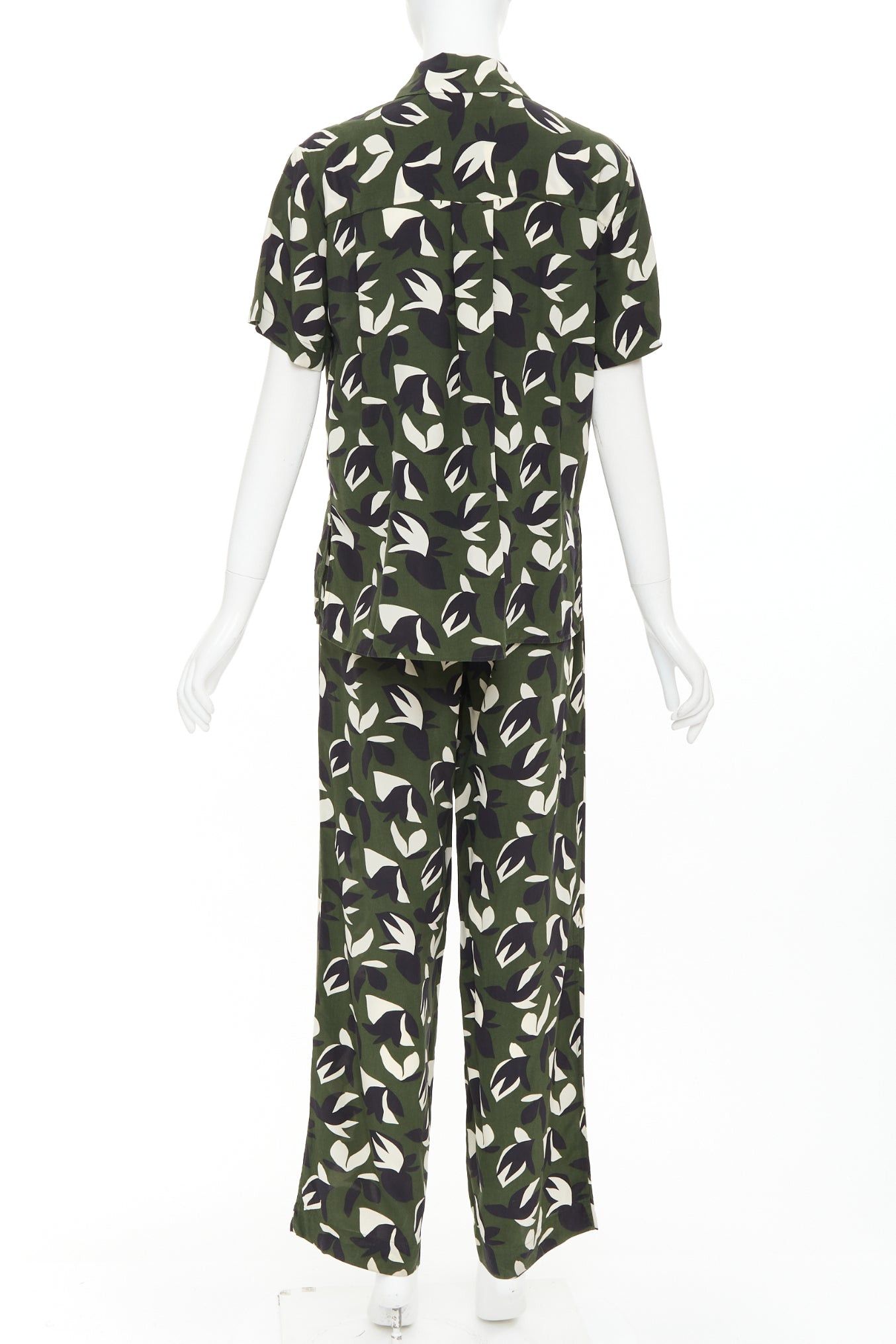 Matteau MATTEAU 100% silk green black geometric print shirt pant set UK6 XS Size 27" / US 4 / IT 40 - 5 Thumbnail