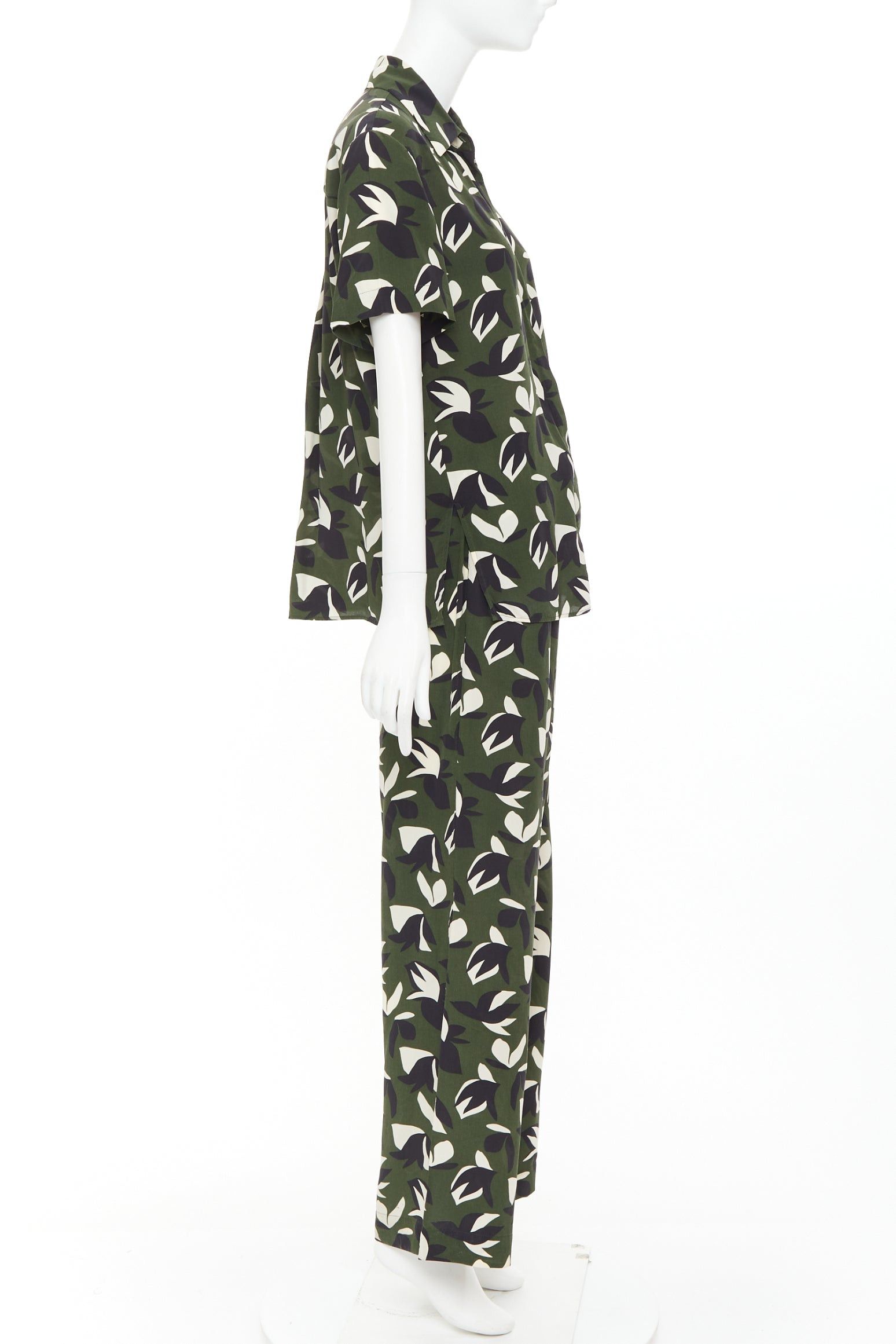 Matteau MATTEAU 100% silk green black geometric print shirt pant set UK6 XS Size 27" / US 4 / IT 40 - 4 Thumbnail