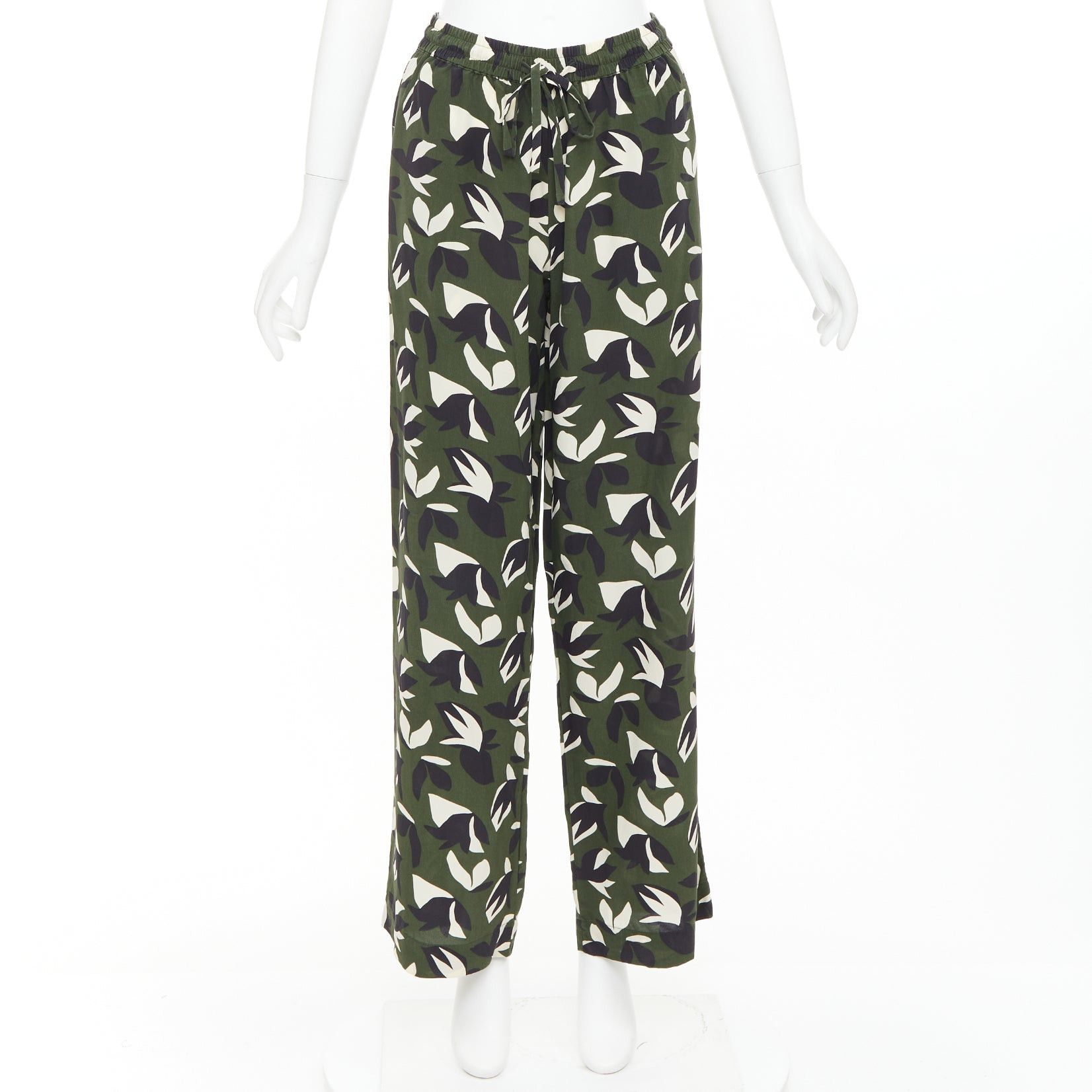 Matteau MATTEAU 100% silk green black geometric print shirt pant set UK6 XS Size 27" / US 4 / IT 40 - 7 Thumbnail