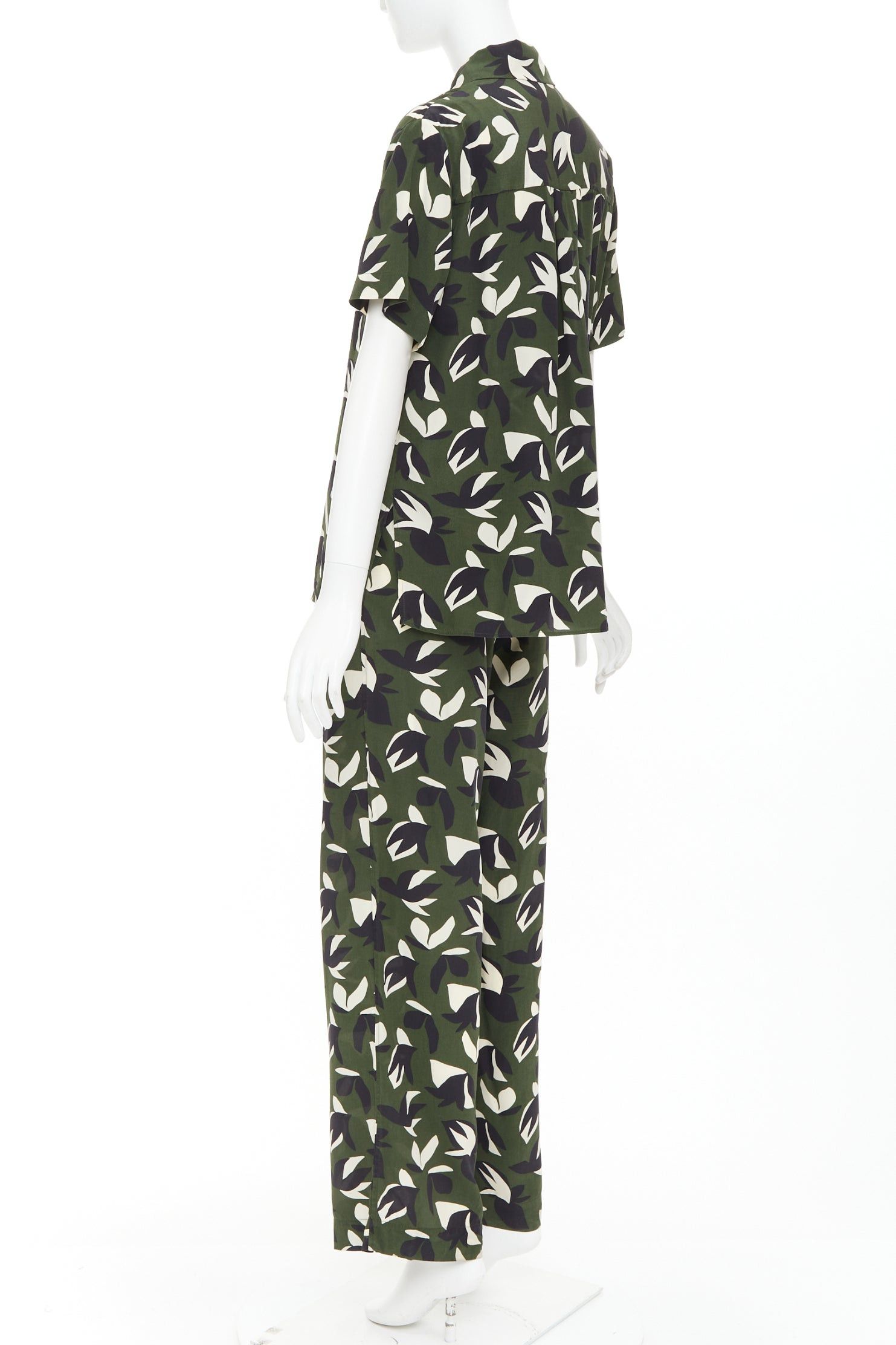Matteau MATTEAU 100% silk green black geometric print shirt pant set UK6 XS Size 27" / US 4 / IT 40 - 6 Thumbnail