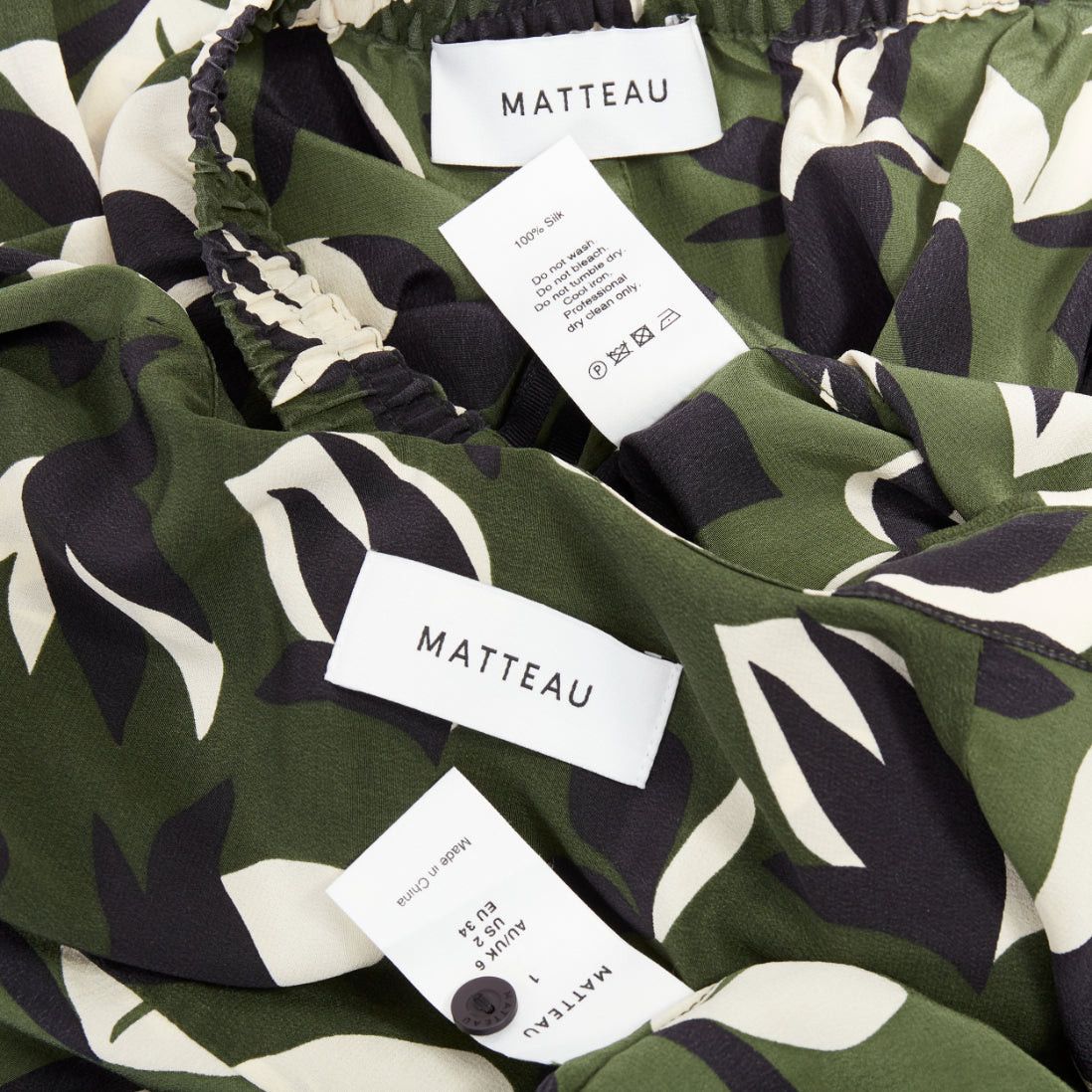 Matteau MATTEAU 100% silk green black geometric print shirt pant set UK6 XS Size 27" / US 4 / IT 40 - 10 Thumbnail