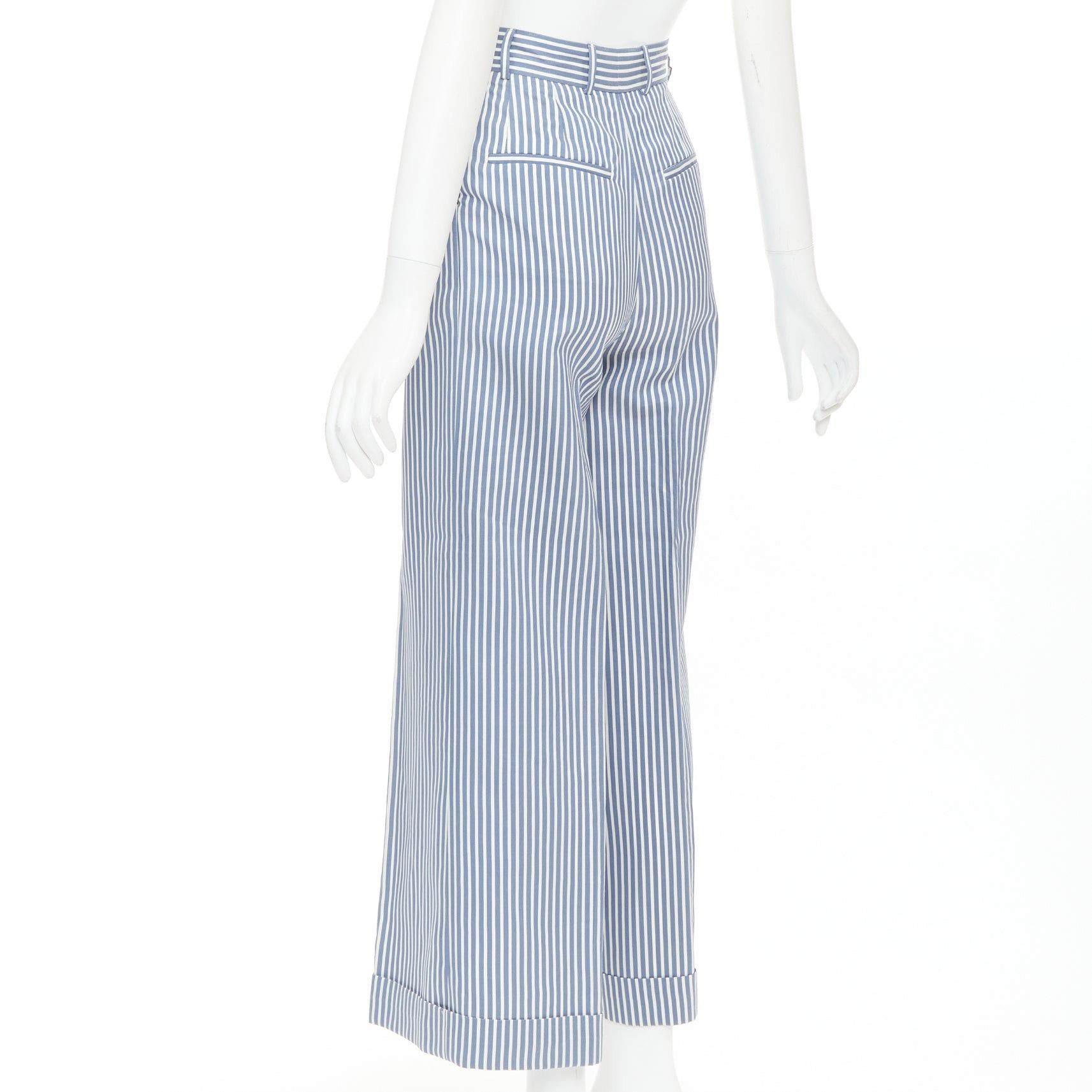 Dior CHRISTIAN DIOR blue white silk cotton vertical striped nautical wide pants FR32 XXS Size 25" / US 0 / IT 36 - 6 Thumbnail