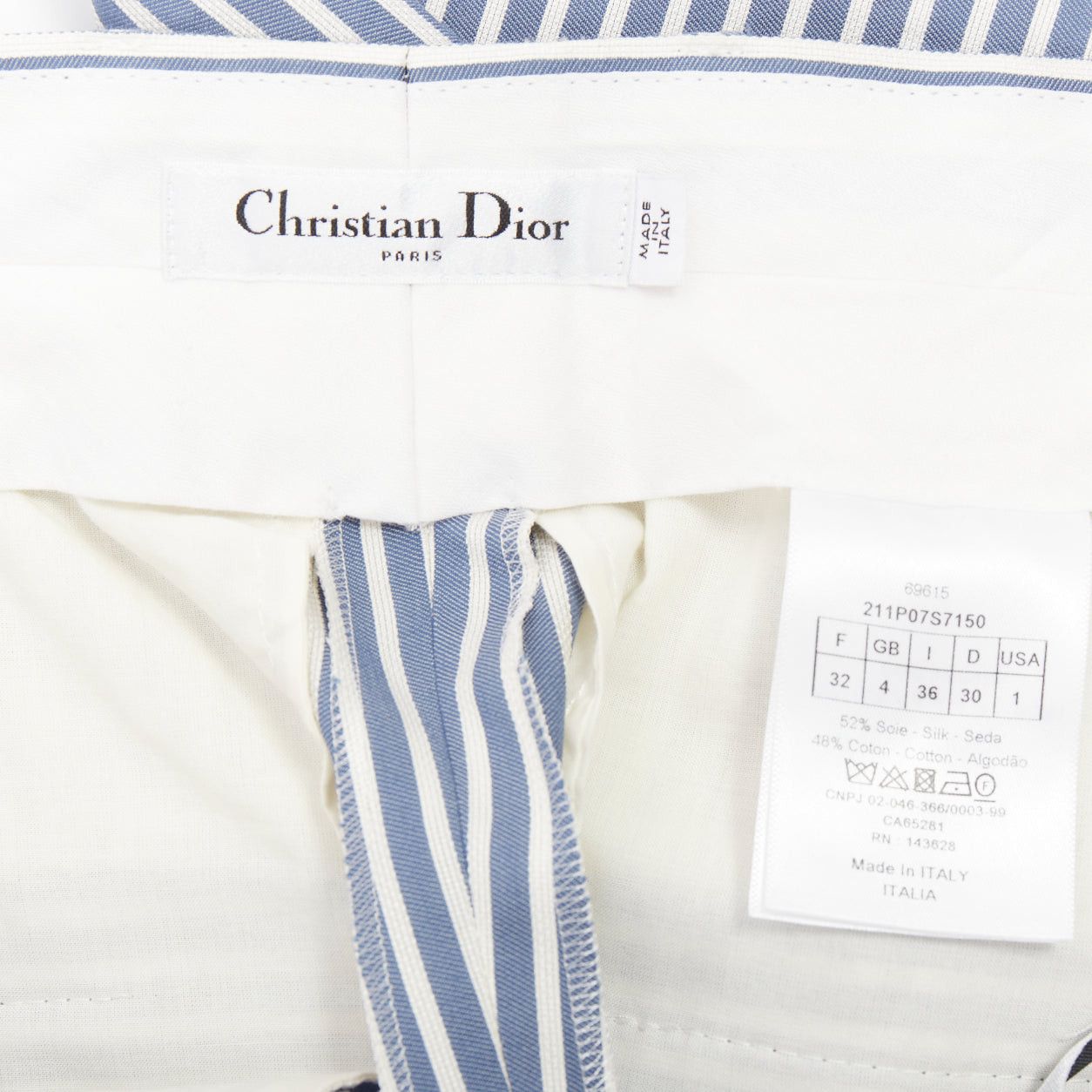 Dior CHRISTIAN DIOR blue white silk cotton vertical striped nautical wide pants FR32 XXS Size 25" / US 0 / IT 36 - 8 Thumbnail