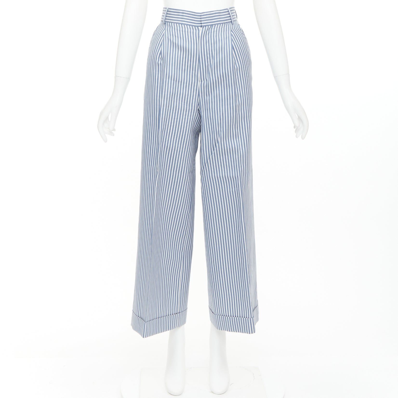 Dior CHRISTIAN DIOR blue white silk cotton vertical striped nautical wide pants FR32 XXS Size 25" / US 0 / IT 36 - 9 Thumbnail