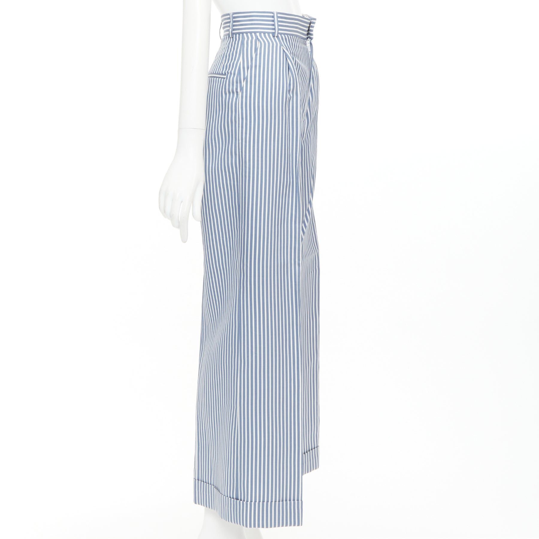 Dior CHRISTIAN DIOR blue white silk cotton vertical striped nautical wide pants FR32 XXS Size 25" / US 0 / IT 36 - 4 Thumbnail