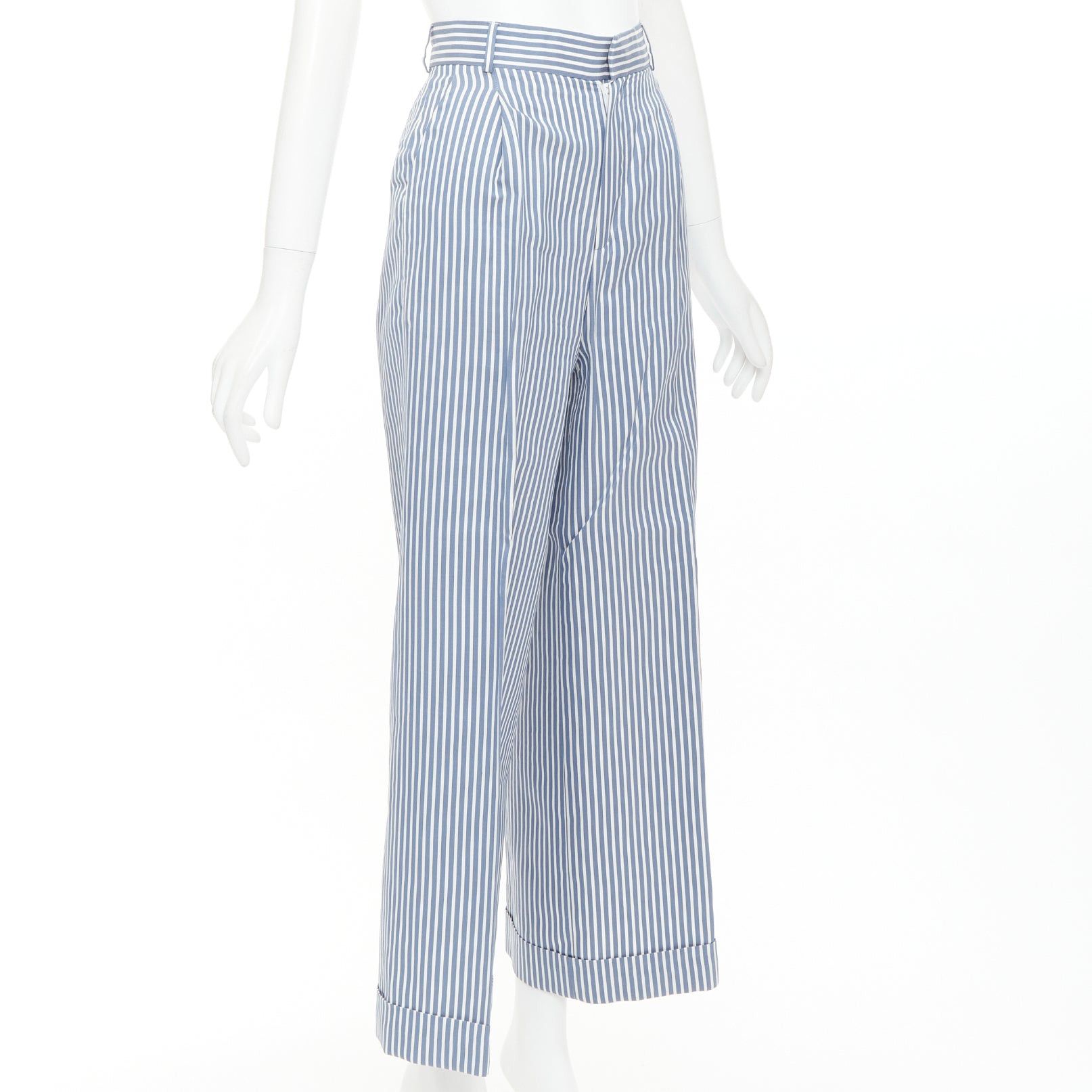 Dior CHRISTIAN DIOR blue white silk cotton vertical striped nautical wide pants FR32 XXS Size 25" / US 0 / IT 36 - 3 Thumbnail