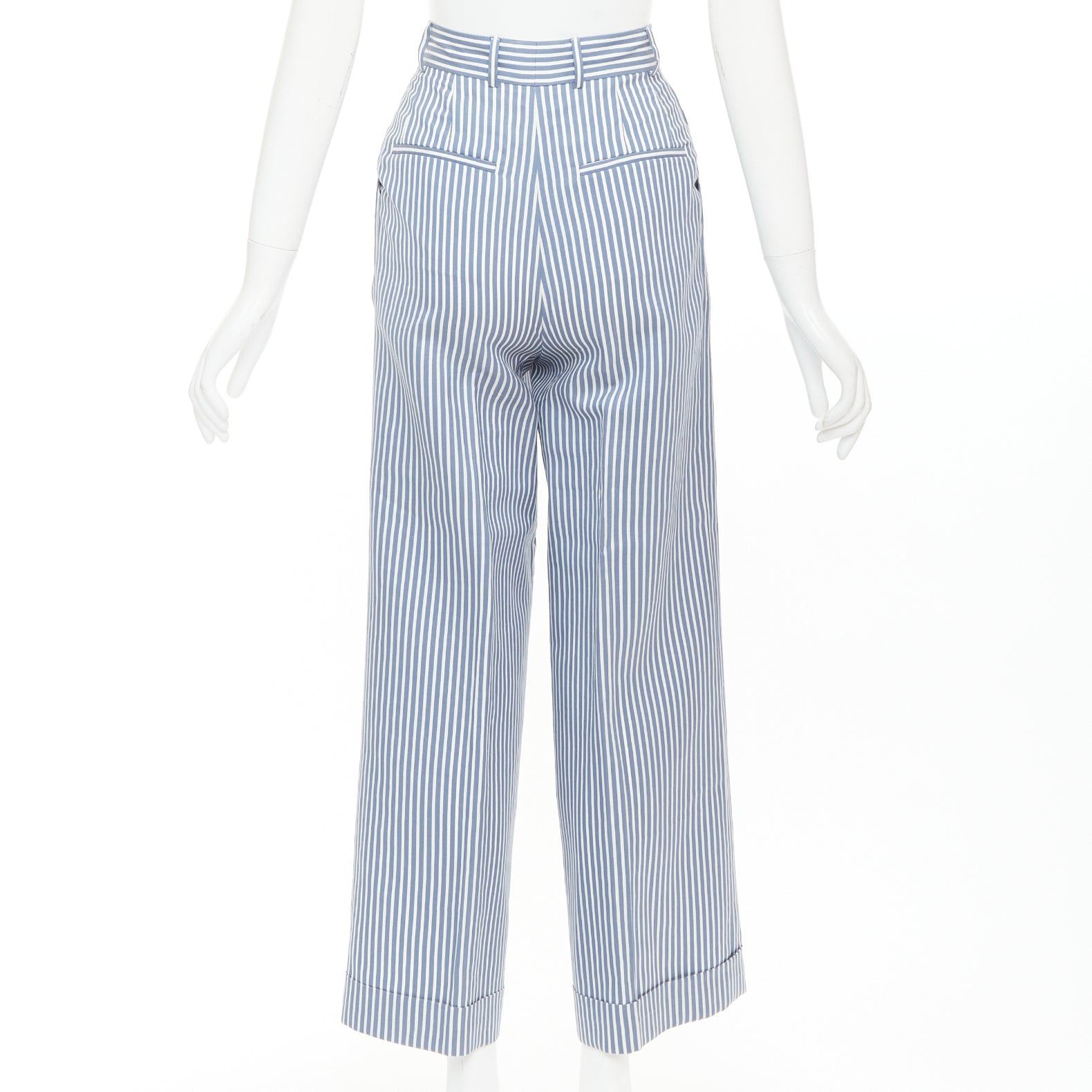 Dior CHRISTIAN DIOR blue white silk cotton vertical striped nautical wide pants FR32 XXS Size 25" / US 0 / IT 36 - 5 Thumbnail