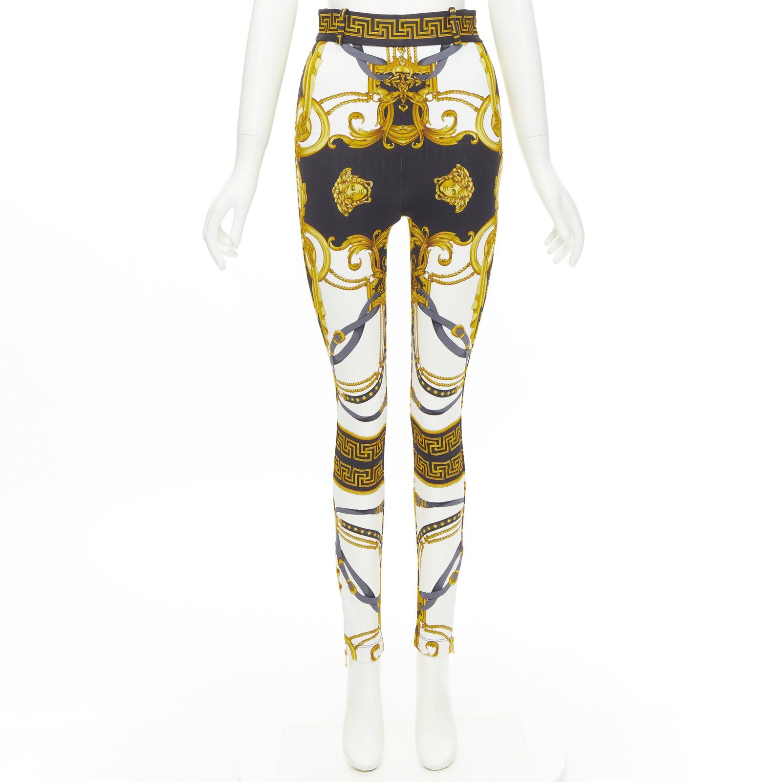 Versace VERSACE Runway Rodeo Barocco black gold harness legging pants IT38 XS Size 26" / US 2 / IT 38 - 2 Thumbnail