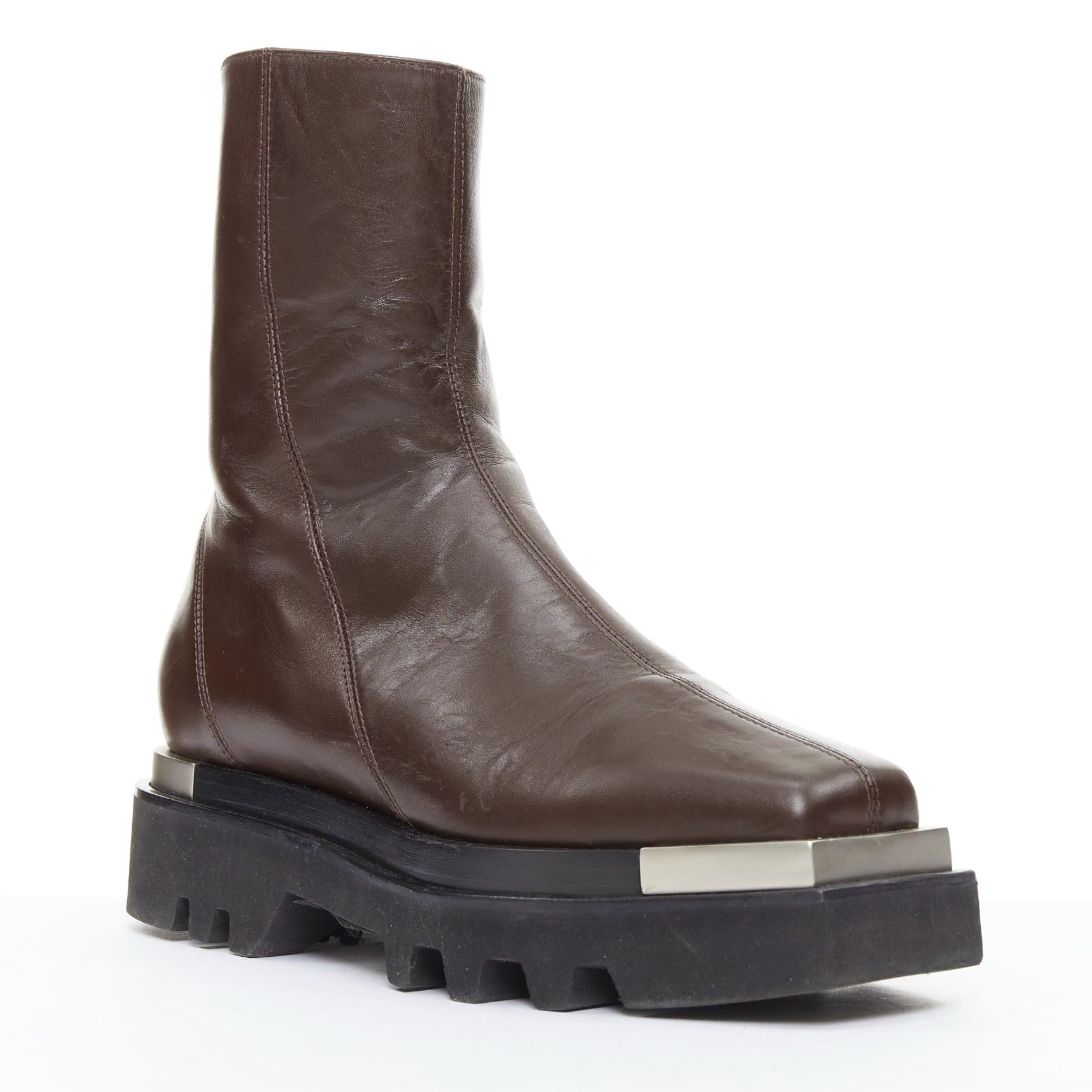 Peter Do PETER DO Napa Moto tobacco brown metal square toe ankle boots EU38 Size US 8 / IT 38 - 2 Thumbnail
