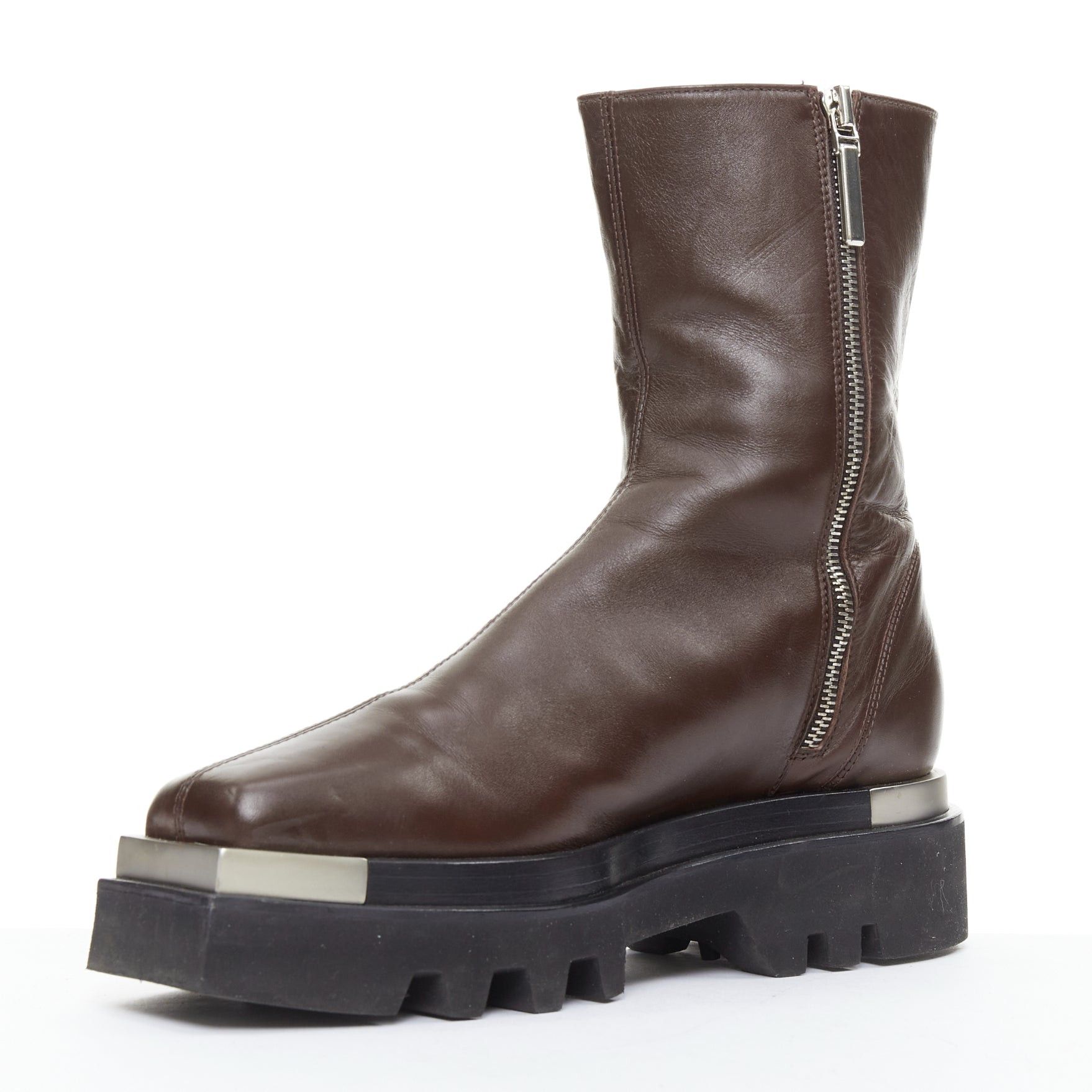 Peter Do PETER DO Napa Moto tobacco brown metal square toe ankle boots EU38 Size US 8 / IT 38 - 4 Thumbnail