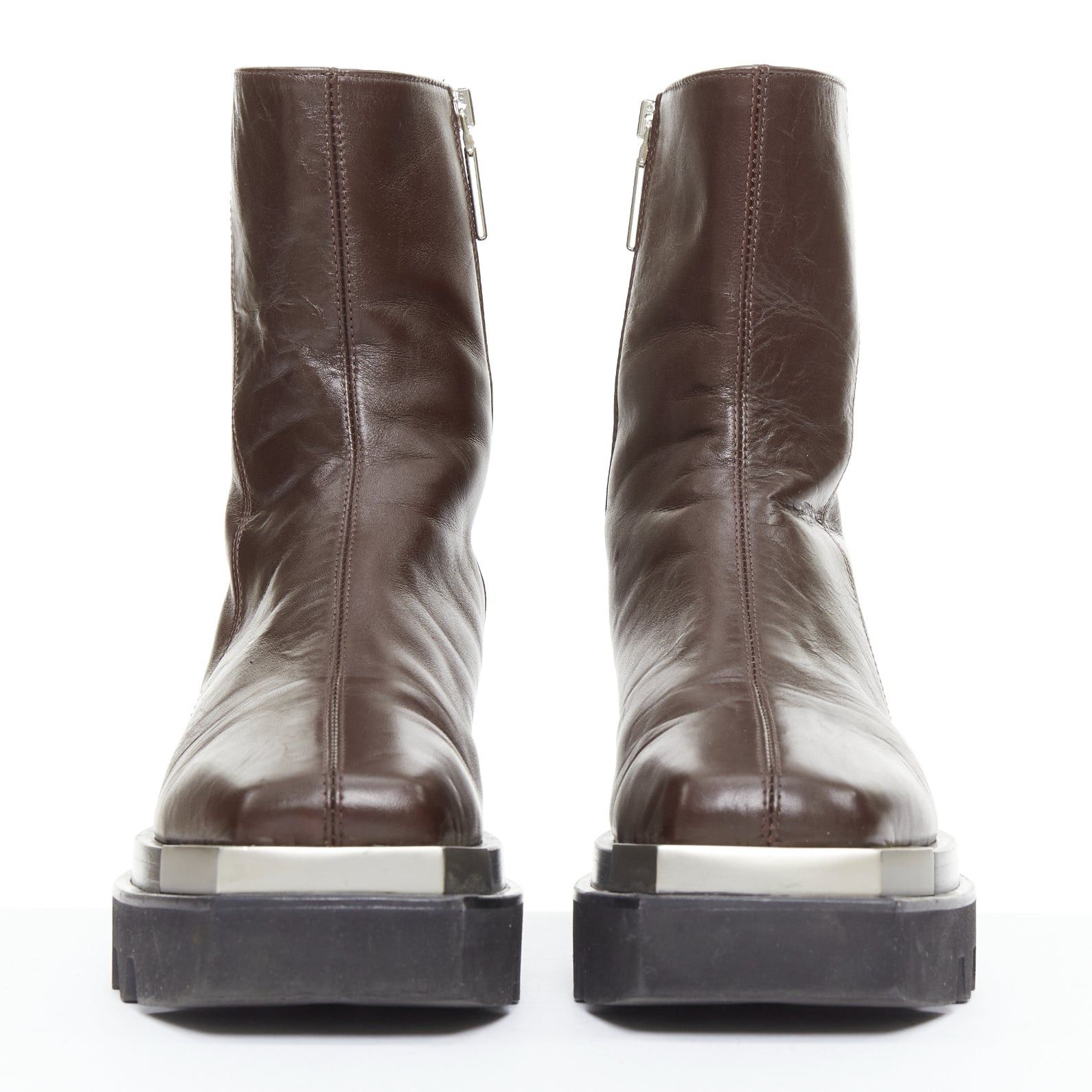 Peter Do PETER DO Napa Moto tobacco brown metal square toe ankle boots EU38 Size US 8 / IT 38 - 3 Thumbnail