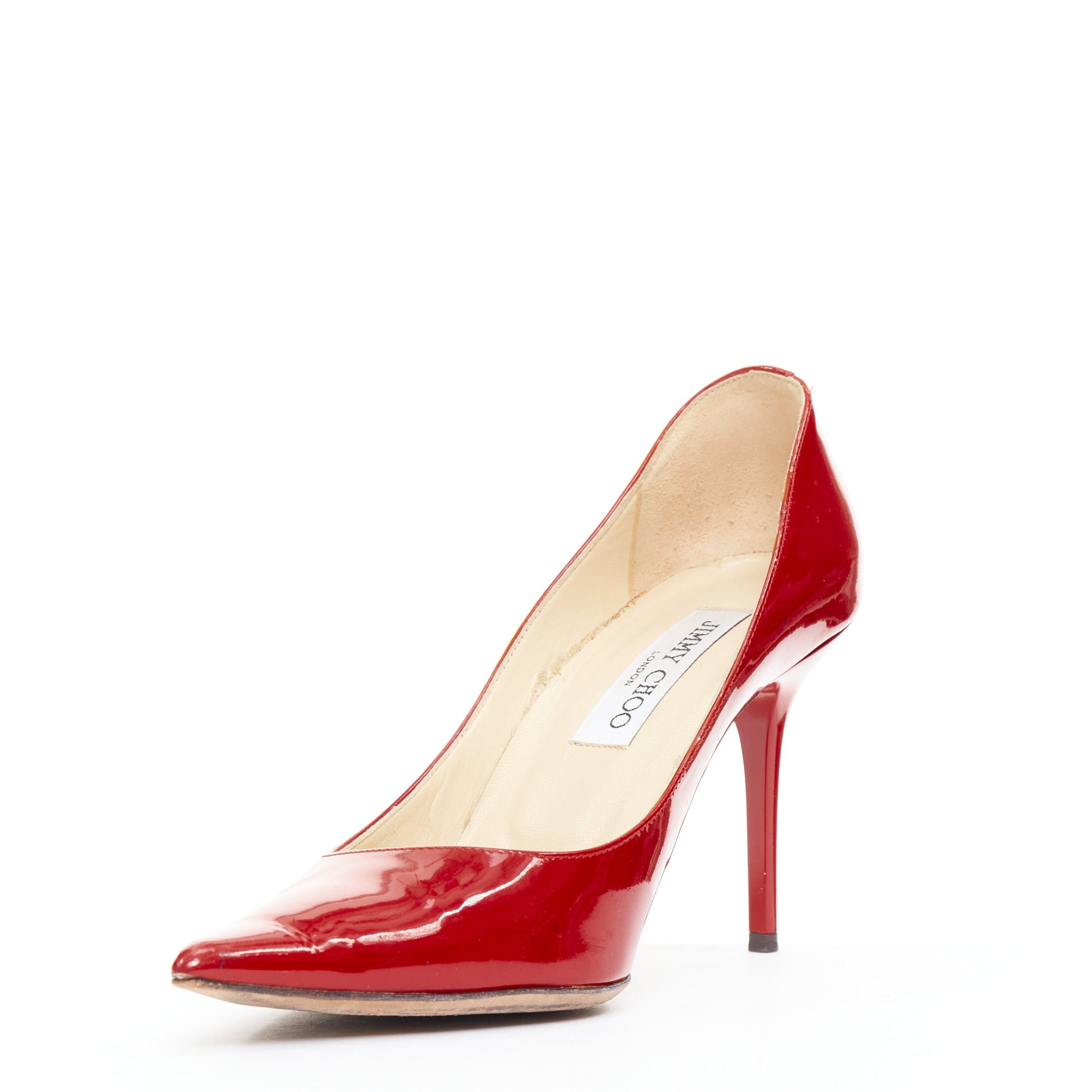 Jimmy Choo JIMMY CHOO red patent leather pointy toe stiletto heel pump EU39 Size US 9 / IT 39 - 4 Thumbnail