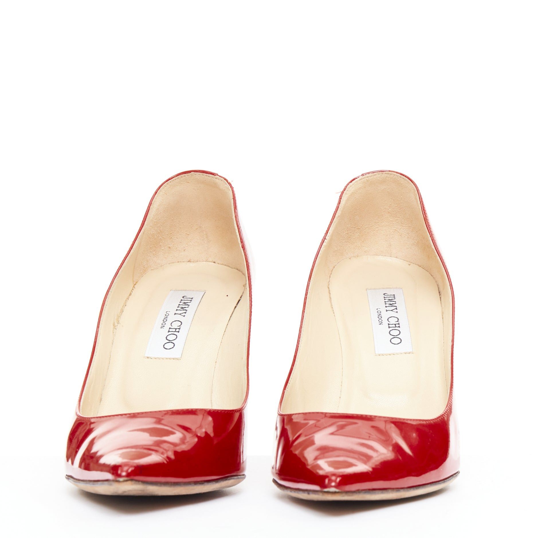 Jimmy Choo JIMMY CHOO red patent leather pointy toe stiletto heel pump EU39 Size US 9 / IT 39 - 3 Thumbnail