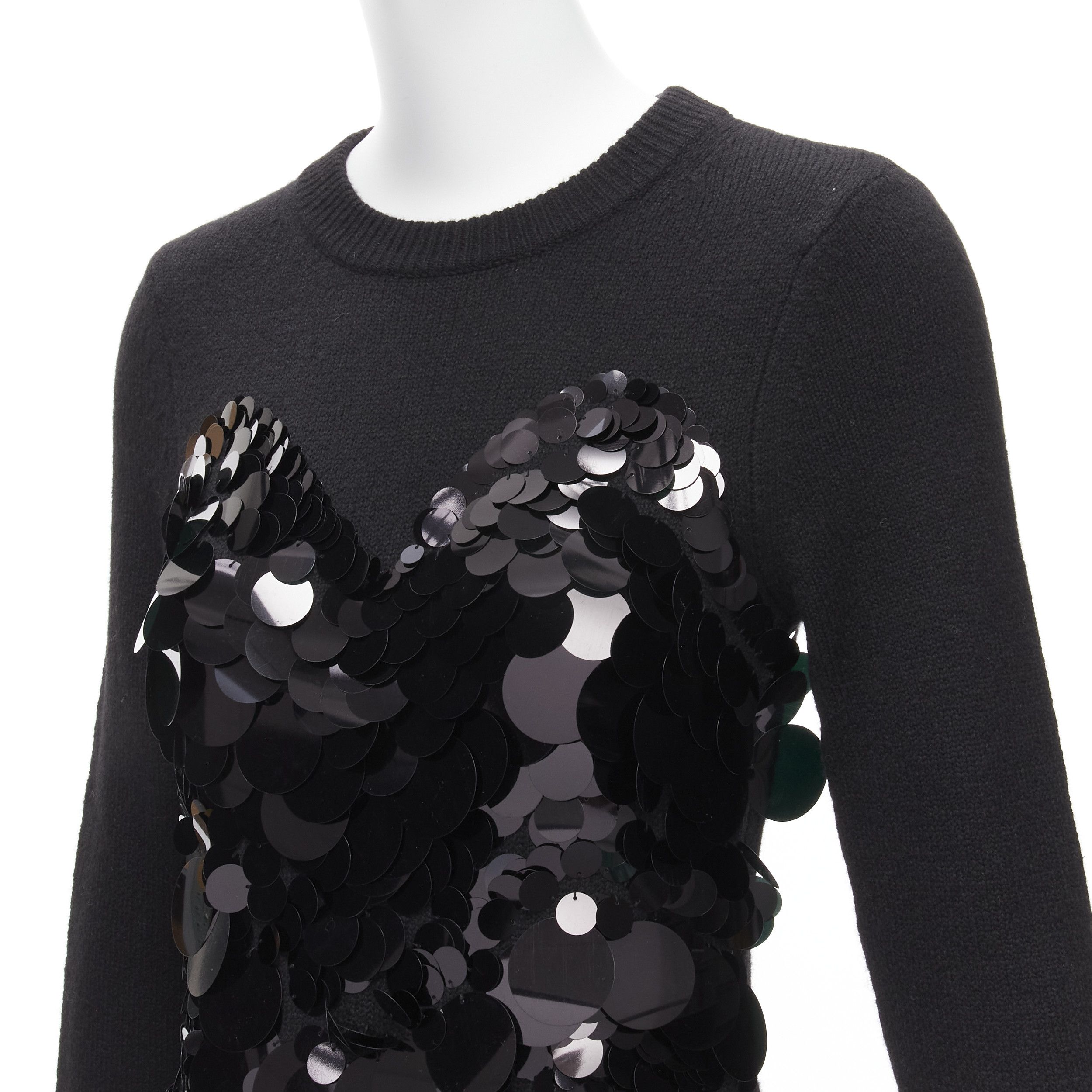 Altuzarra ALTUZARRA black merino wool knit gradient pailette cocktail dress XS Size XS / US 0-2 / IT 36-38 - 2 Thumbnail