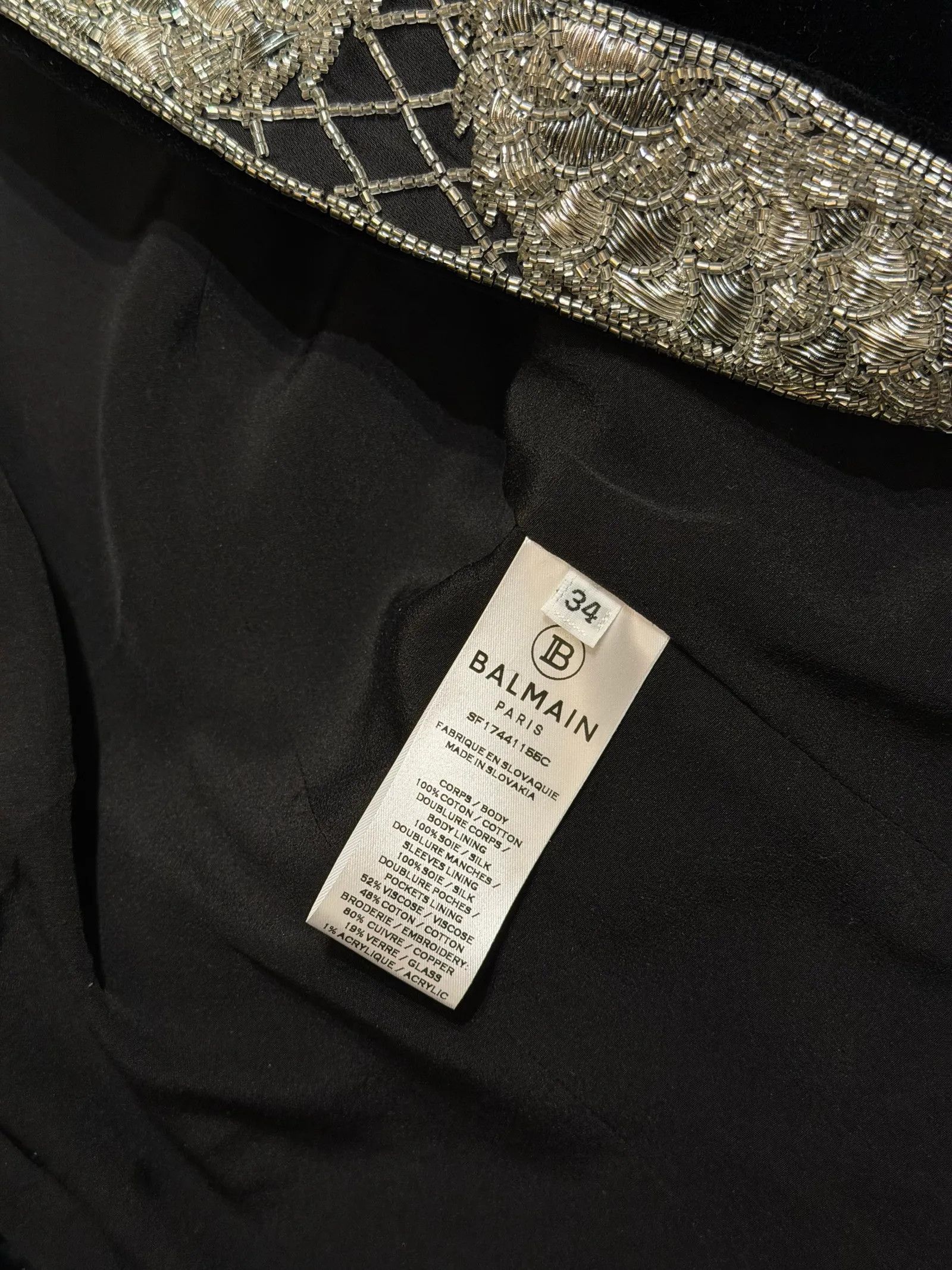 Balmain Balmain Cropped Bead-embellished Velvet Blazer Blazer Size XS / US 0-2 / IT 36-38 - 3 Thumbnail