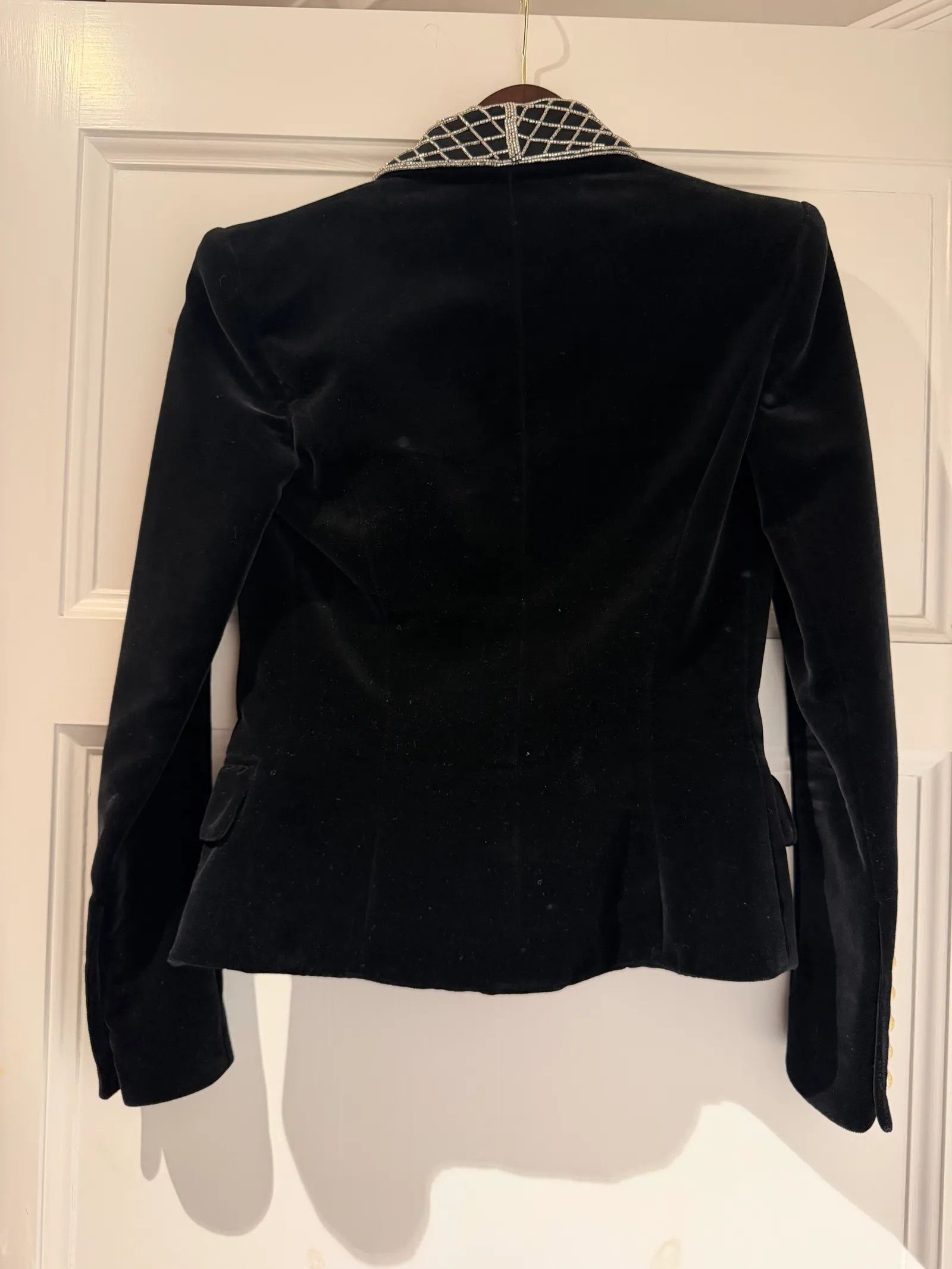 Balmain Balmain Cropped Bead-embellished Velvet Blazer Blazer Size XS / US 0-2 / IT 36-38 - 4 Thumbnail