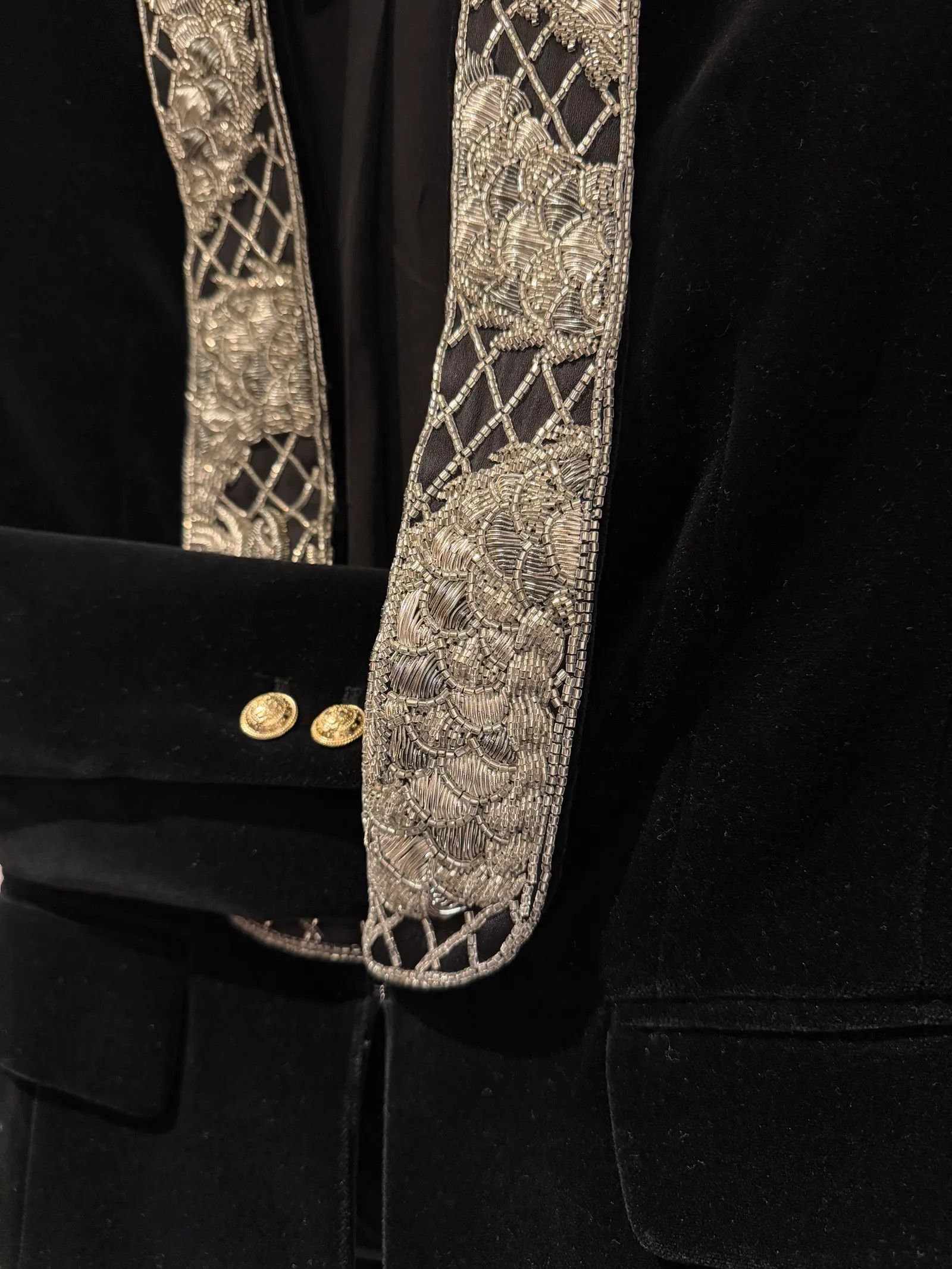 Balmain Balmain Cropped Bead-embellished Velvet Blazer Blazer Size XS / US 0-2 / IT 36-38 - 5 Thumbnail