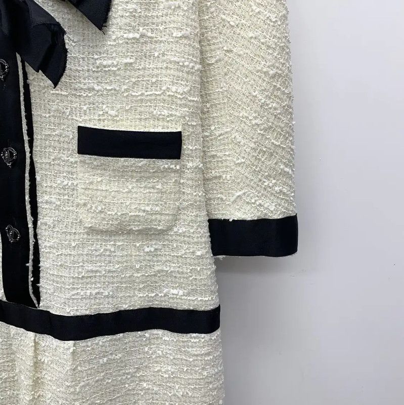 Chanel Chanel Beige Dress with Black Trim and Ruffles 0089 Size XS / US 0-2 / IT 36-38 - 4 Thumbnail