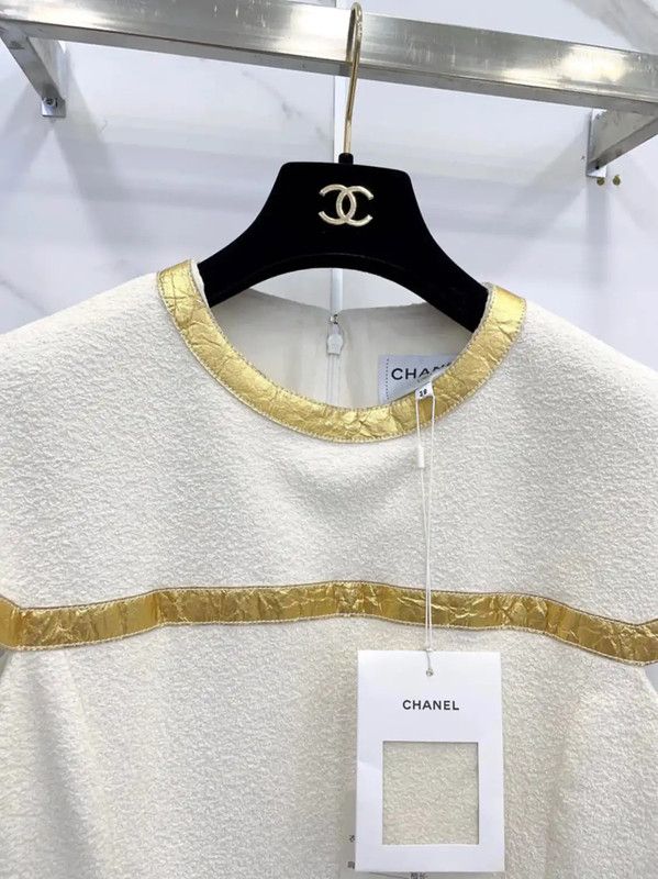 Chanel Chanel White Silk Blend Short Sleeve Dress 0089 Size M / US 6-8 / IT 42-44 - 3 Thumbnail