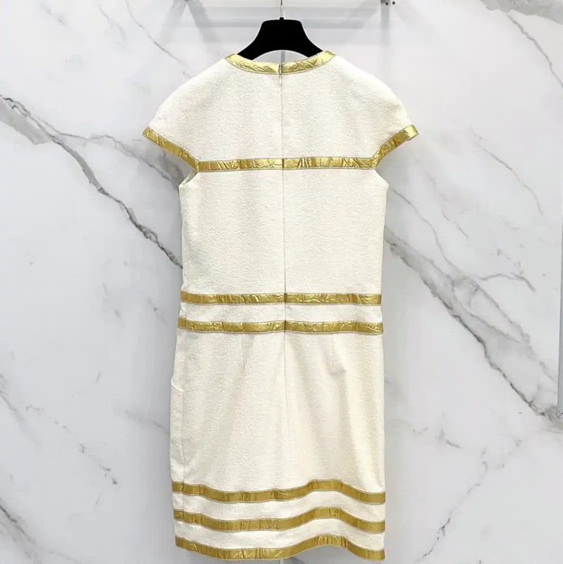Chanel Chanel White Silk Blend Short Sleeve Dress 0089 Size M / US 6-8 / IT 42-44 - 2 Thumbnail
