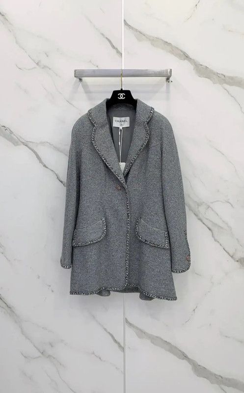 Chanel Chanel Gray Cotton Blend Mid-Length Coat 0089 Size S / US 4 / IT 40 - 3 Thumbnail
