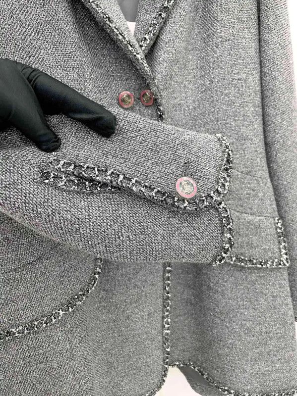 Chanel Chanel Gray Cotton Blend Mid-Length Coat 0089 Size S / US 4 / IT 40 - 6 Thumbnail
