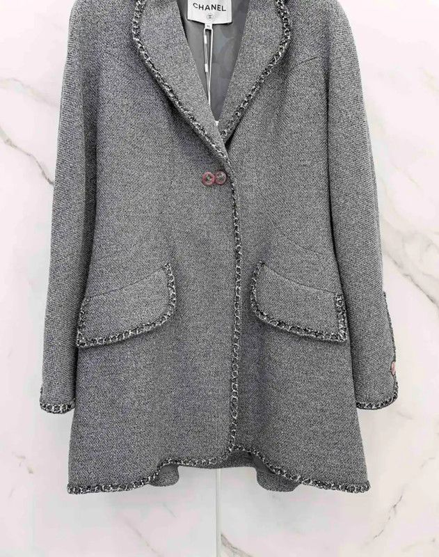 Chanel Chanel Gray Cotton Blend Mid-Length Coat 0089 Size S / US 4 / IT 40 - 8 Thumbnail
