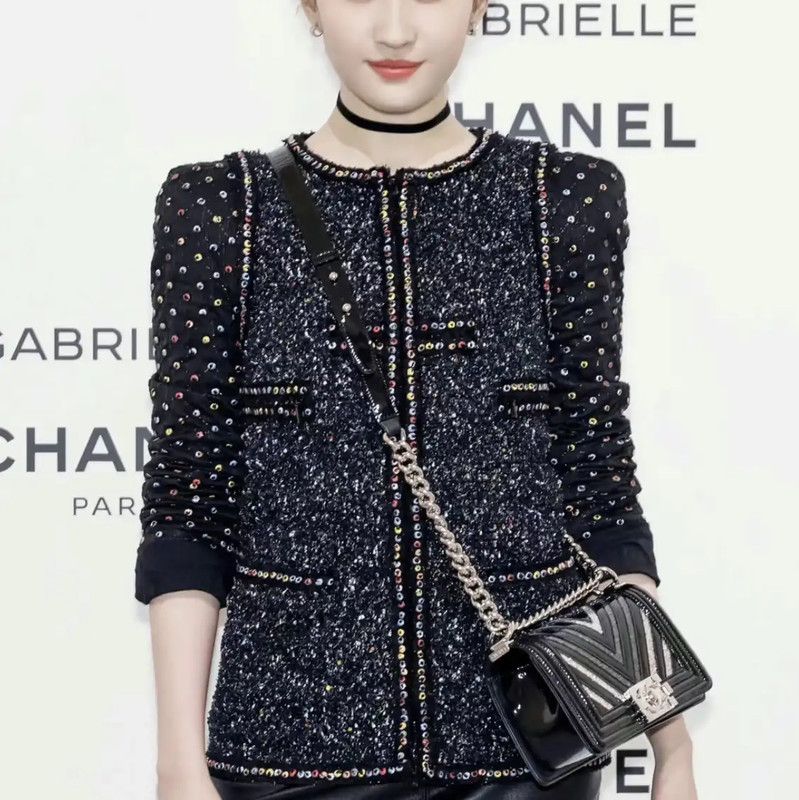 Chanel Chanel Women's Black Wool Jacket with Embellishments 0089 Size L / US 10 / IT 46 - 2 Thumbnail