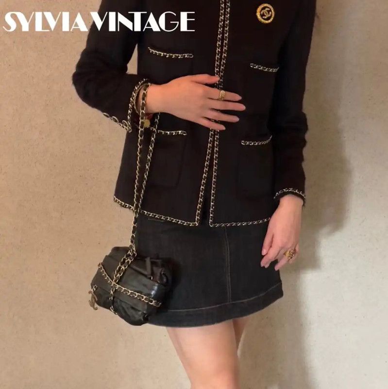 Chanel CHANEL Black Wool Women's Jacket with Chain Detail 0089 Size M / US 6-8 / IT 42-44 - 7 Thumbnail