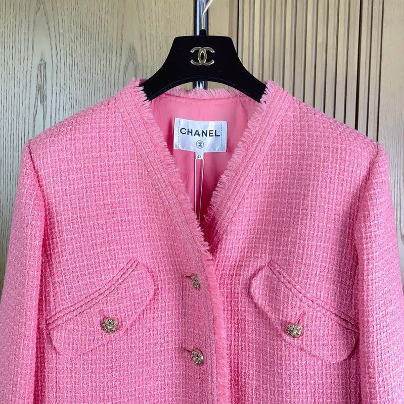 Chanel Chanel Pink Wool Blend Women’s Jacket 0089 Size L / US 10 / IT 46 - 3 Thumbnail