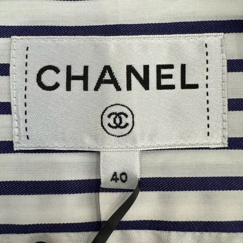 Chanel Chanel Gold Striped Cotton Women's Shirt 0089 Size L / US 10 / IT 46 - 6 Thumbnail