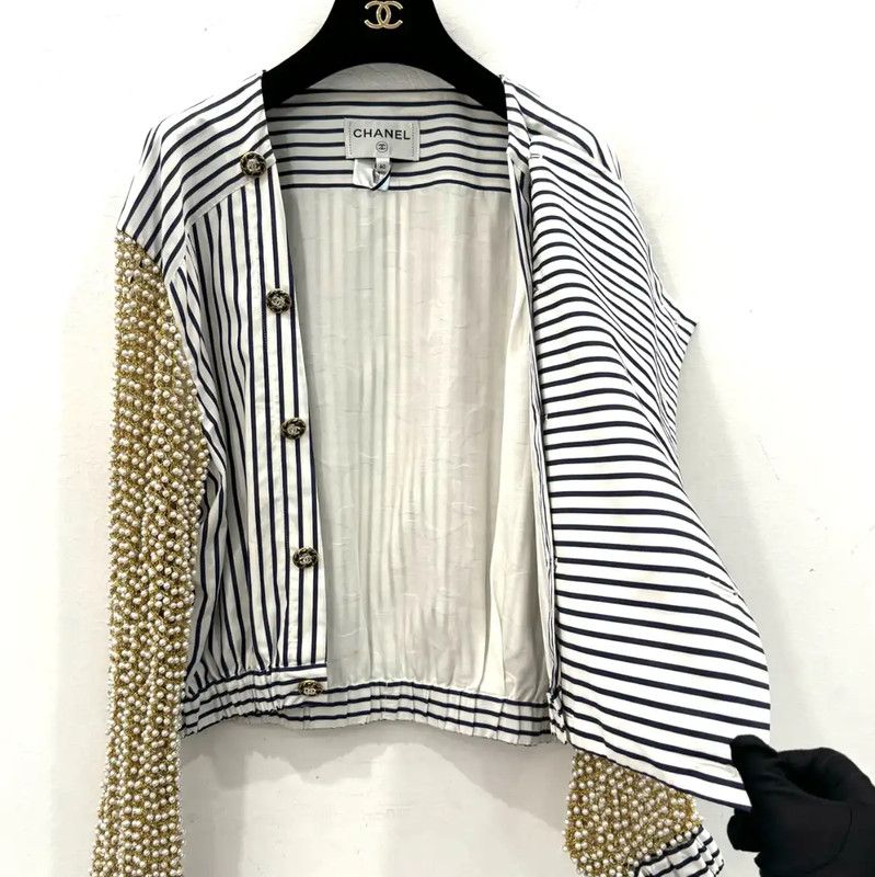 Chanel Chanel Gold Striped Cotton Women's Shirt 0089 Size L / US 10 / IT 46 - 5 Thumbnail