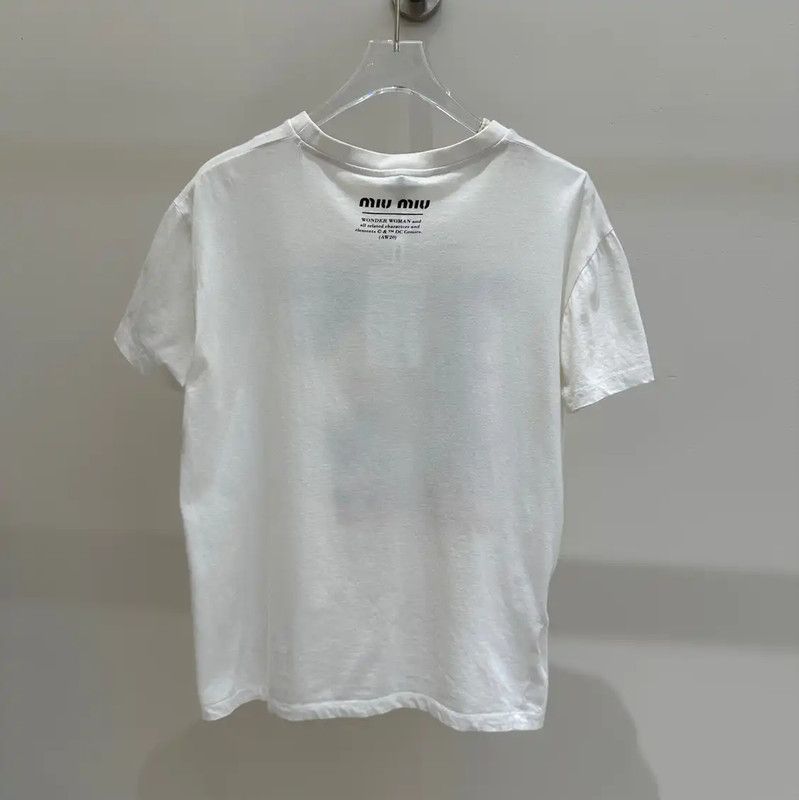 Miu Miu Miu Miu Cartoon Print White Cotton T-Shirt 0089 Size S / US 4 / IT 40 - 2 Thumbnail