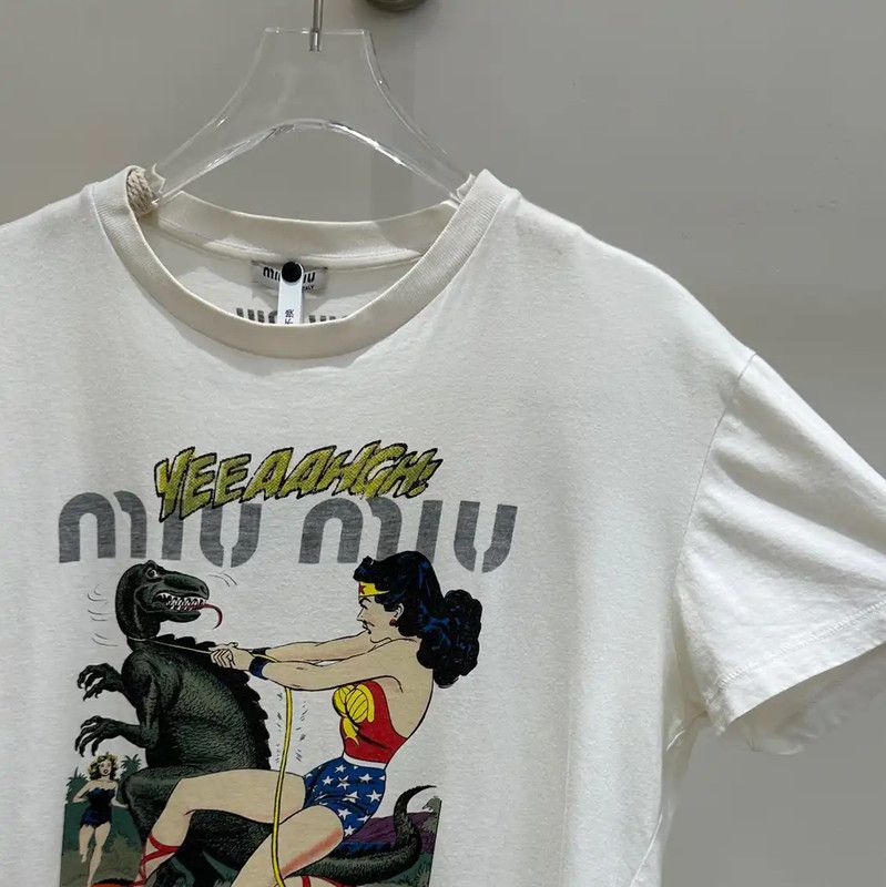Miu Miu Miu Miu Cartoon Print White Cotton T-Shirt 0089 Size S / US 4 / IT 40 - 3 Thumbnail