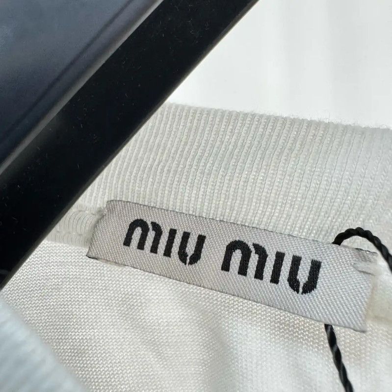 Miu Miu Miu Miu White Floral Logo Short Sleeve T-shirt 0089 Size M / US 6-8 / IT 42-44 - 6 Thumbnail
