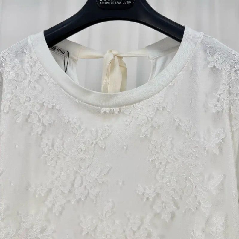 Miu Miu Miu Miu White Floral Logo Short Sleeve T-shirt 0089 Size M / US 6-8 / IT 42-44 - 3 Thumbnail