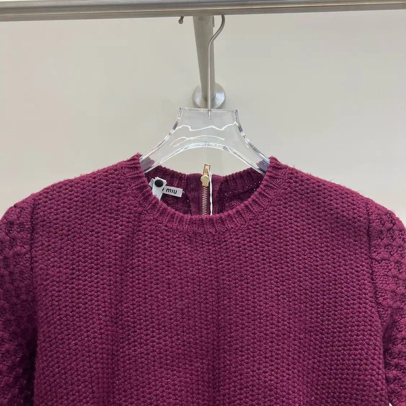 Miu Miu Miu Miu Burgundy Knit Long Sleeve Sweater 0089 Size M / US 6-8 / IT 42-44 - 3 Thumbnail