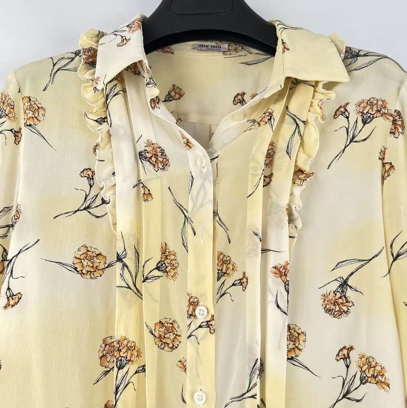 Miu Miu Miu Miu Yellow Floral Summer Blouse 0089 Size XS / US 0-2 / IT 36-38 - 3 Thumbnail