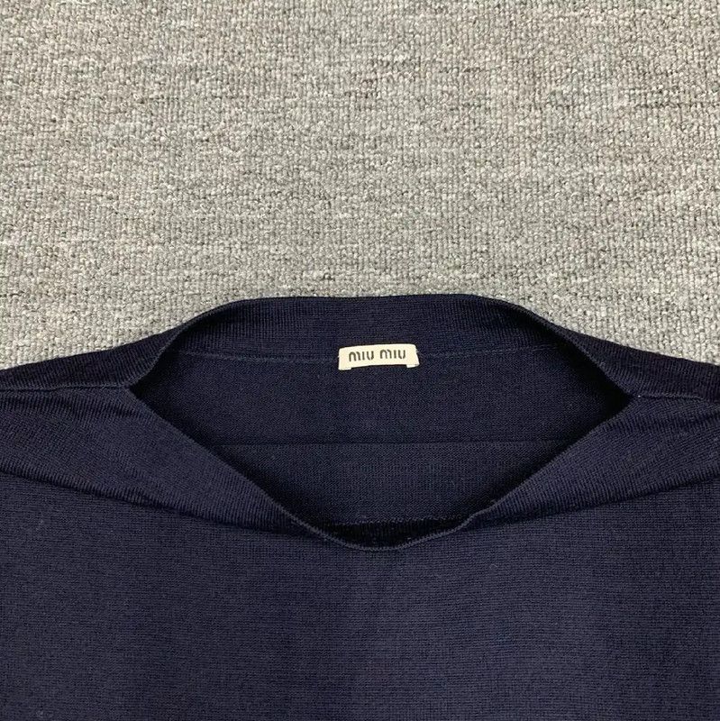Miu Miu Miu Miu Women's Blue Cotton Pullover Sweater 0089 Size S / US 4 / IT 40 - 9 Thumbnail