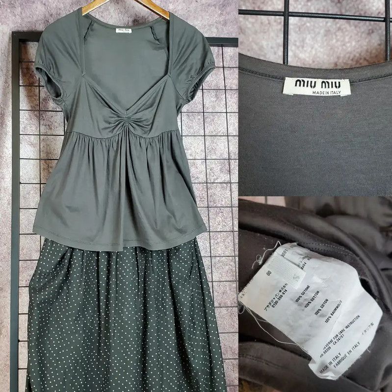 Miu Miu Miu Miu Short Sleeve Gray Cotton Top 0089 Size S / US 4 / IT 40 - 2 Thumbnail