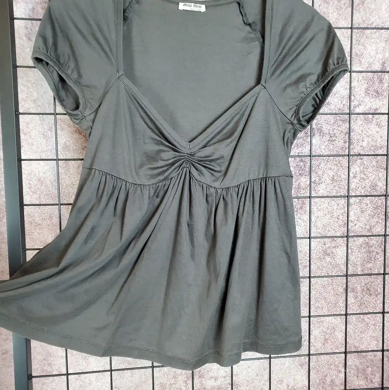 Miu Miu Miu Miu Short Sleeve Gray Cotton Top 0089 Size S / US 4 / IT 40 - 5 Thumbnail