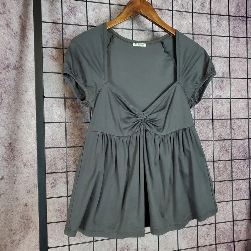 Miu Miu Miu Miu Short Sleeve Gray Cotton Top 0089 Size S / US 4 / IT 40 - 4 Thumbnail