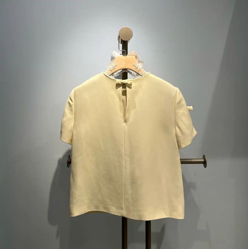Miu Miu Miu Miu Summer Beige Cropped Short Sleeve T-Shirt 0089 Size M / US 6-8 / IT 42-44 - 2 Thumbnail