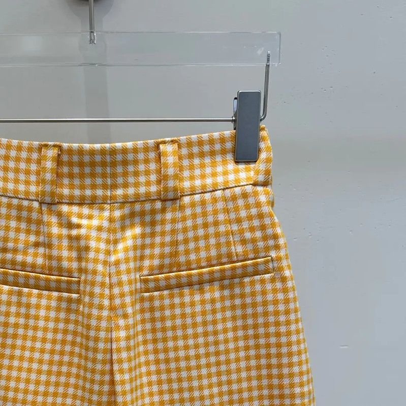 Miu Miu Miu Miu Yellow Cotton Gingham Casual Pants 0089 Size 23" - 4 Thumbnail