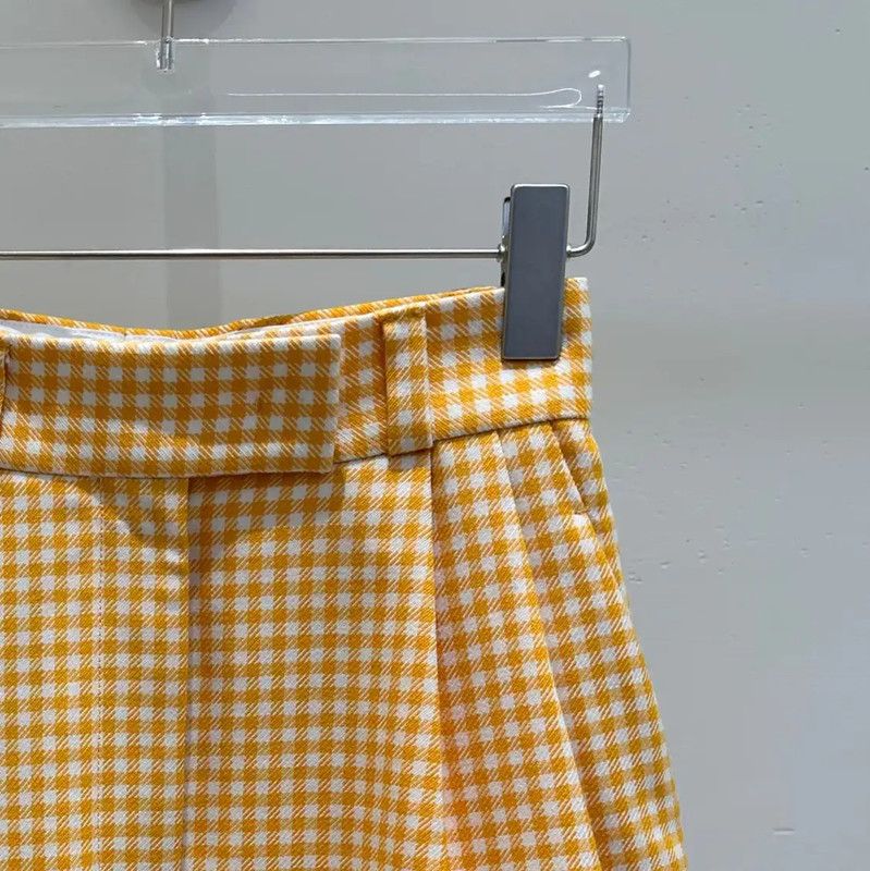 Miu Miu Miu Miu Yellow Cotton Gingham Casual Pants 0089 Size 23" - 2 Thumbnail