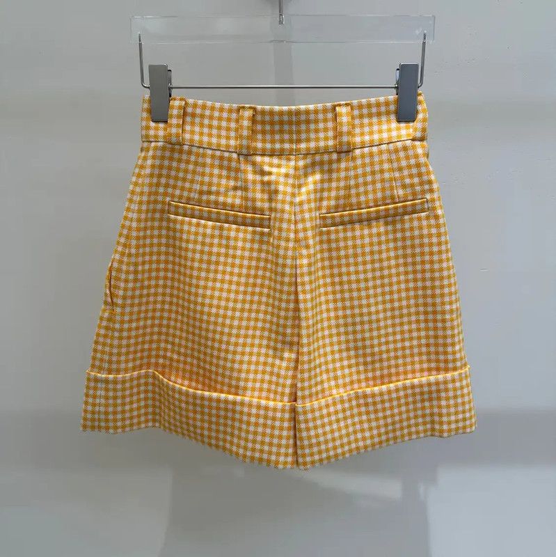 Miu Miu Miu Miu Yellow Cotton Gingham Casual Pants 0089 Size 23" - 5 Thumbnail