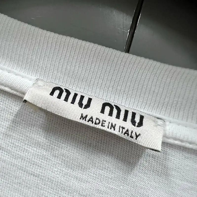 Miu Miu Miu Miu Summer White Cotton Short Sleeve T-Shirt 0089 Size S / US 4 / IT 40 - 2 Thumbnail